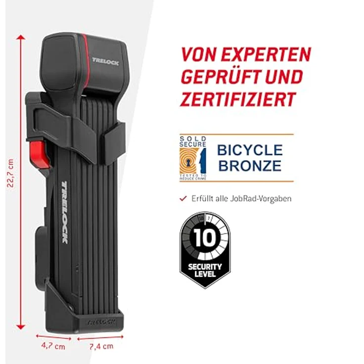 Trelock Fold-it Daily, Faltschloss 130 cm mit X-Press-Halterung und Tracking Tag Fach, Sicherheitsstufe 10, für alle Rahmen – Bild 3