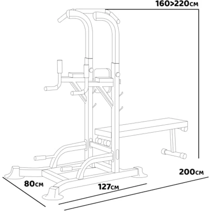Boudech Multifunktions-Power Tower Klimmzug-Tauchstation mit verstellbarer Bankstange für Traktion, Beugung und Bauchmuskulatur, pulverbeschichteter Stahl, max. Benutzergewicht 120 kg – Bild 5