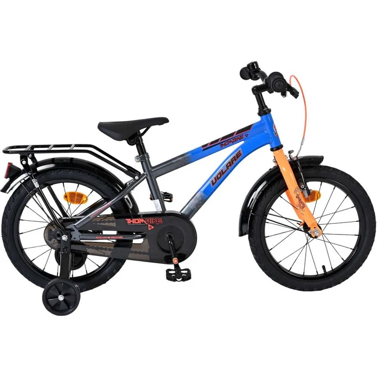 Volare Thombike Jungenfahrrad 16 Zoll Blau/Orange, mit abnehmbaren Stützrädern, geschlossenem Kettenschutz und Klingel