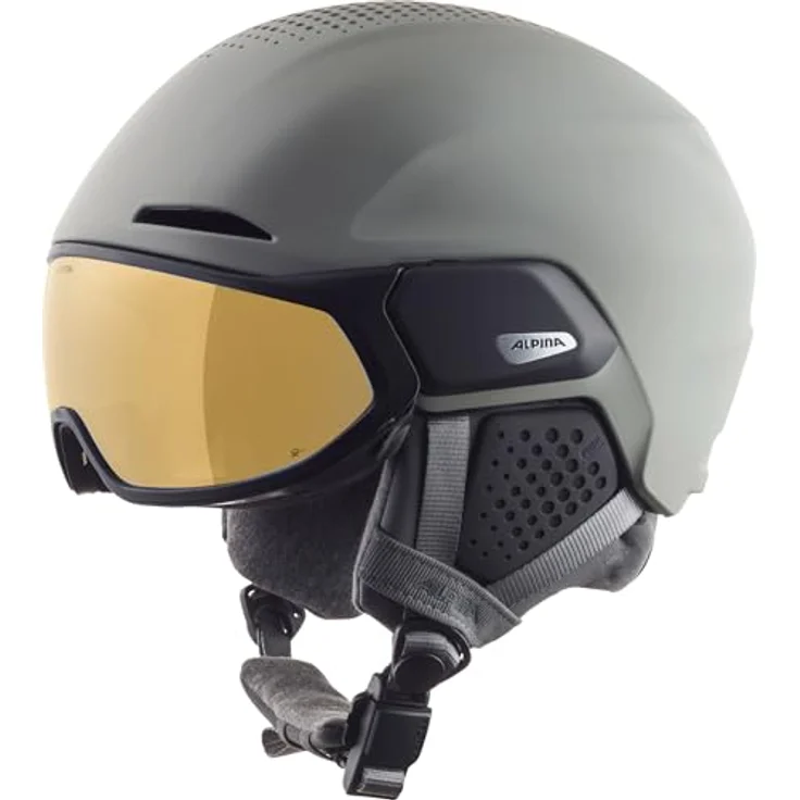 ALPINA Alto Q-LITE, Skihelm für Erwachsene, sicherer und stoßabsorbierender Visierhelm mit kontrastverstärkendem Visier - Moon-Grey matt (Gold Mirror), M (55-59 cm) – Bild 1