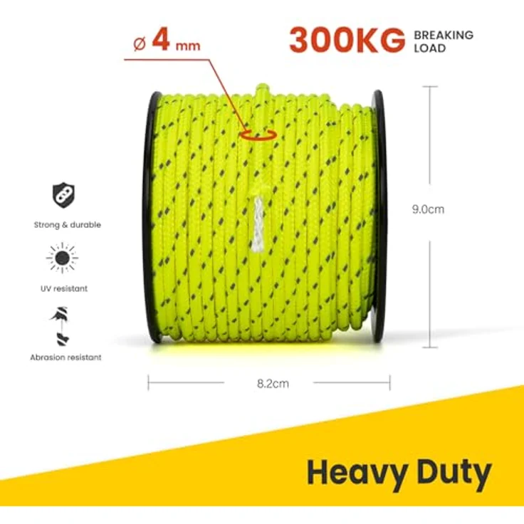 BROTREE Abspannseile Camping 30m Zeltschnur mit 6 x Spanner, 4mm reflektierend, schwerlast bis 300kg, Neon Gelb – Bild 2