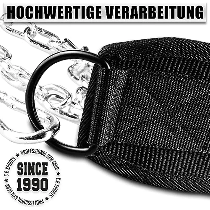 C.P.Sports Premium Dip-Gürtel | Profi Dipgürtel für Klimmzüge, Squats, Fitness, Krafttraining, Gym | Dipp Gürtel für Dips bis zu 250kg aus reißfestem Nylon mit Stahlkette für Hantelscheiben Gewichte – Bild 5