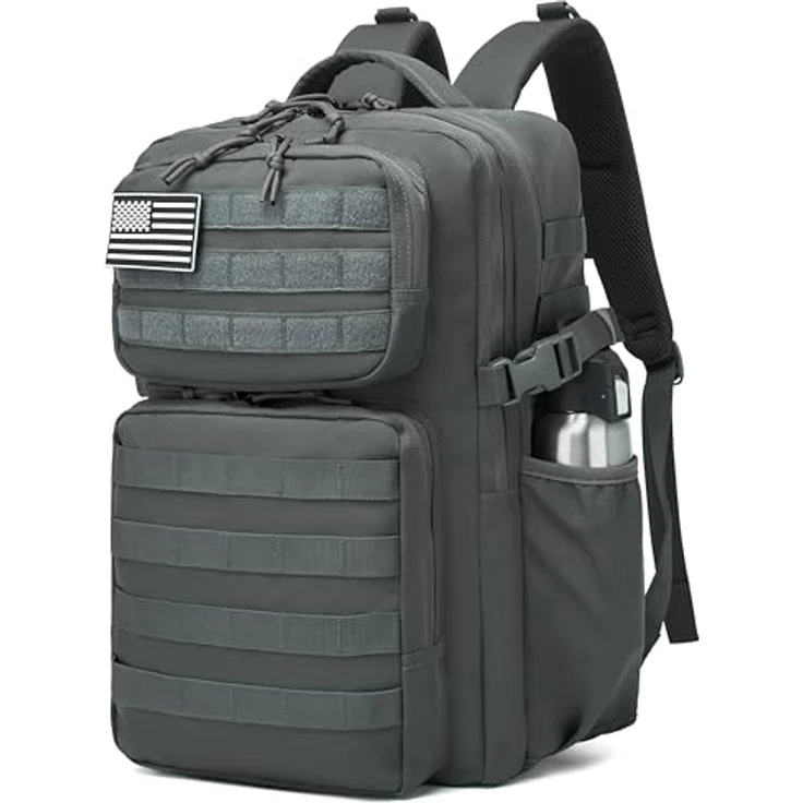 Wotony Militärischer taktischer Rucksack, 35L wasserdichter Tagesrucksack mit Molle-System und Wasserflaschenhalter (Grau) – Bild 3