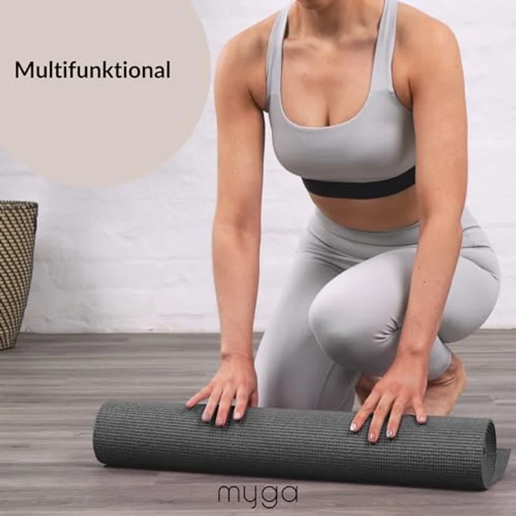 Myga Einsteiger-Yogamatte, rutschfest & leicht zu tragen, 4 mm dick, 173 cm x 61 cm, ideal für Yoga, Pilates, Meditation & Fitnessübungen, schwarz – Bild 4