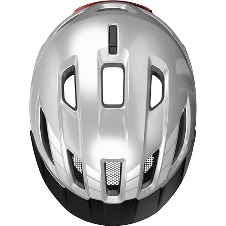 ABUS Urban-I 4.0, Fahrradhelm mit aufladbarem Rücklicht, 2 Leuchtmodi, Schirm, Zopf-Öffnung und magnetischem Verschluss, Größe M, silber – Bild 5