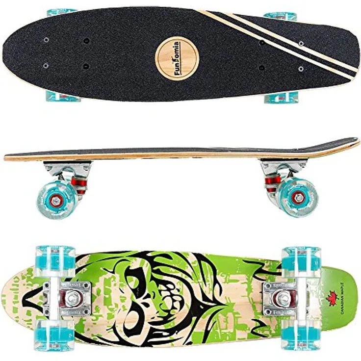 FunTomia Mini-Board Cruiser Skateboard 57cm, 7-lagiges kanadisches Ahornholz, ABEC-9 Kugellager, wählbare Farben und LED-Rollen