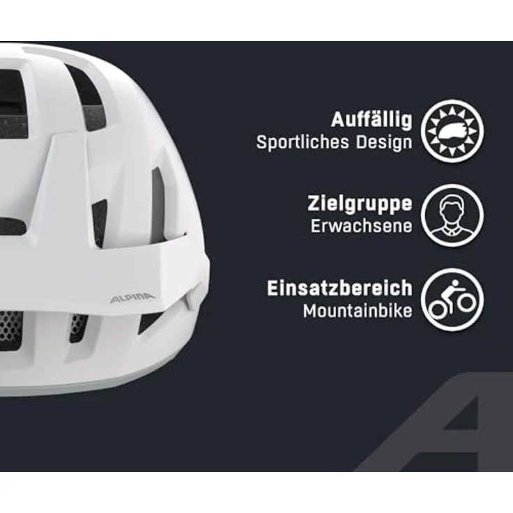 Alpina TAUNUS, Fahrradhelm mit Sonnen-Visier, weiß, Größe 52, für MTB-Abenteuer – Bild 3