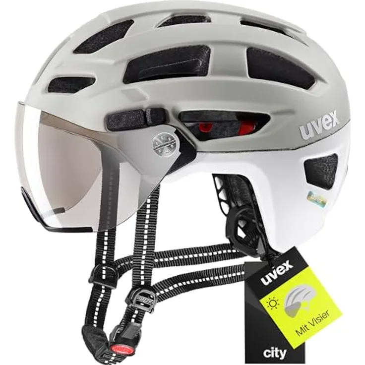 Uvex Sports Velohelm, sand-white matte, Kopfumfang 52-57 cm, mit Visiersystem und 19 Belüftungsöffnungen