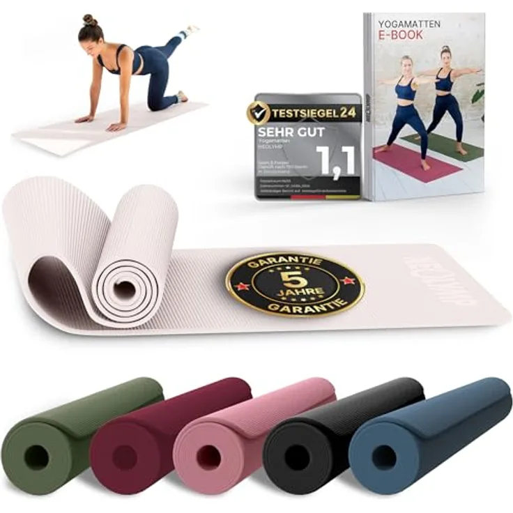 NEOLYMP Yogamatte rutschfest, gelenkschonend, 183x61cm PVC Fitnessmatte für Yoga, Pilates, Workout (Taupe)