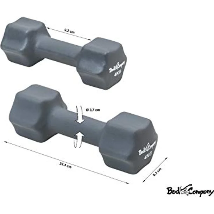 Bad Company Neopren Hanteln 2 x 4 kg grau - Kleine Hantel gummiert für Fitness Gymnastik Aerobic Zuhause - Home Gym Kurzhanteln für Frauen Männer - Dumbbells 4kg – Bild 5