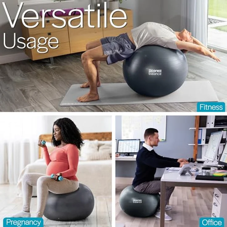 Core Balance Gymnastikball, berstsicher für Fitness & Yoga, 45-85cm inkl. Luftpumpe – Bild 3