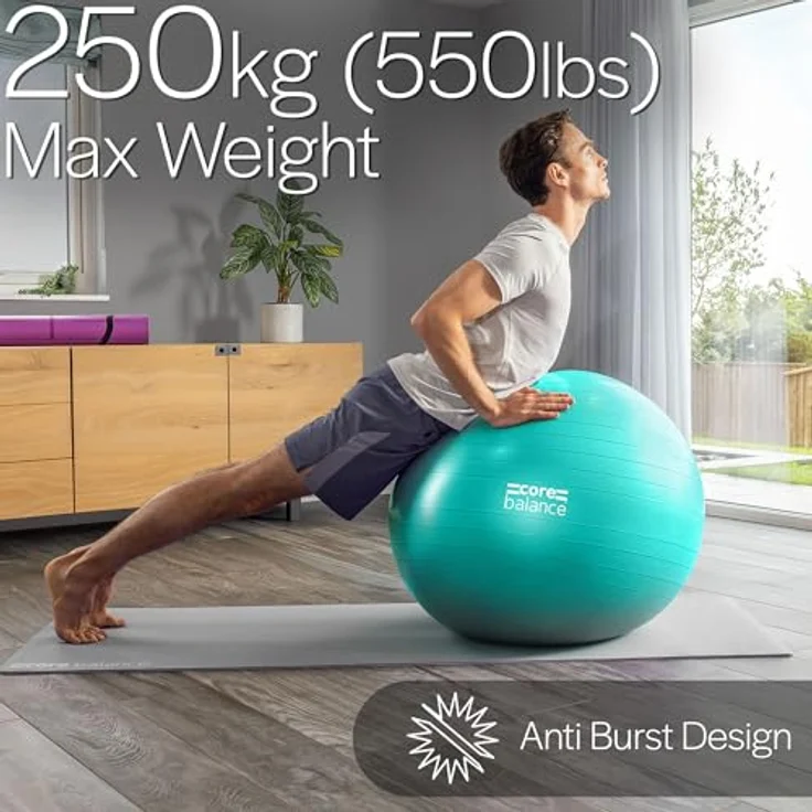 Core Balance Gymnastikball, berstsicher, 55cm 65cm 75cm 85cm, inkl. Luftpumpe und E-Book für Fitness, Yoga und Schwangerschaft – Bild 4