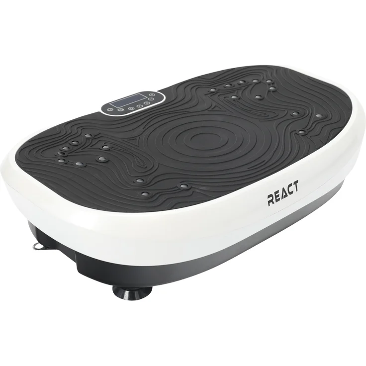 React Rüttelplatte 1000, Vibrationsgerät mit Fernbedienung, Widerstandsseil, 99 Stufen, 120kg, 58x37x15cm, Weiß