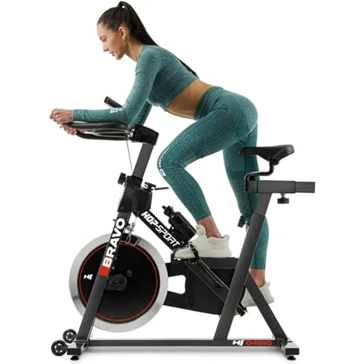 HS HOP-SPORT Indoor Cyckling Bike Fahrrad HS-045IC - Speedbike mit LCD-Display und 18 KG Schwungrad - bis 120kg (Schwarz/Rot)