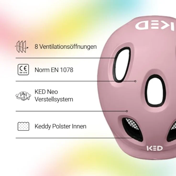 KED Meggy Spark Kinderfahrradhelm, Inmold, 360° Verstellsystem, Reflektoren, Insektenschutznetz, leicht, Dusty Rose Matt, Größe 50-55 (M) – Bild 3