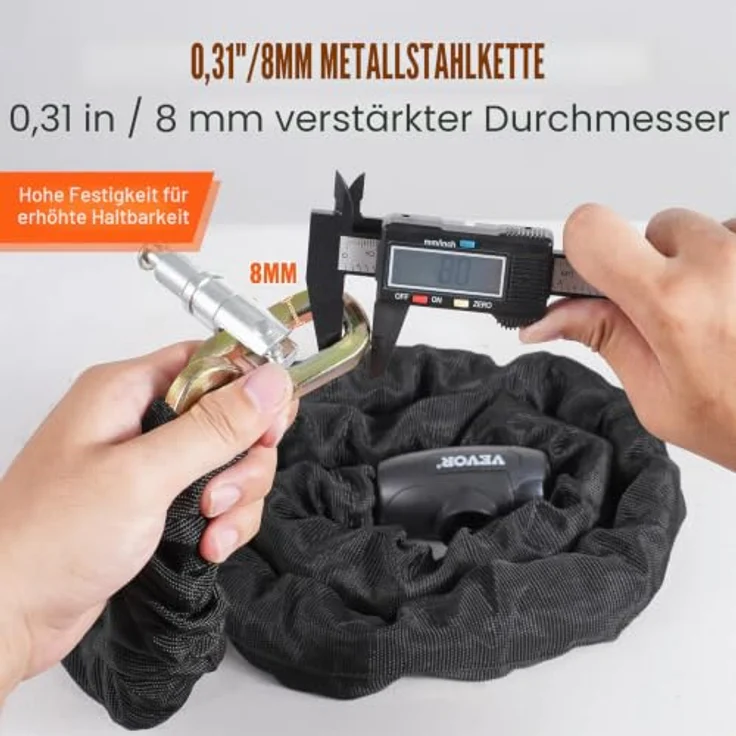 VEVOR Fahrradkettenschloss, 1,2 m langes Kombinationsschloss mit 4 Schlüsseln, 8 mm, hochsicher und vielseitig einsetzbar für Fahrrad, Motorrad und mehr, schwarz – Bild 3