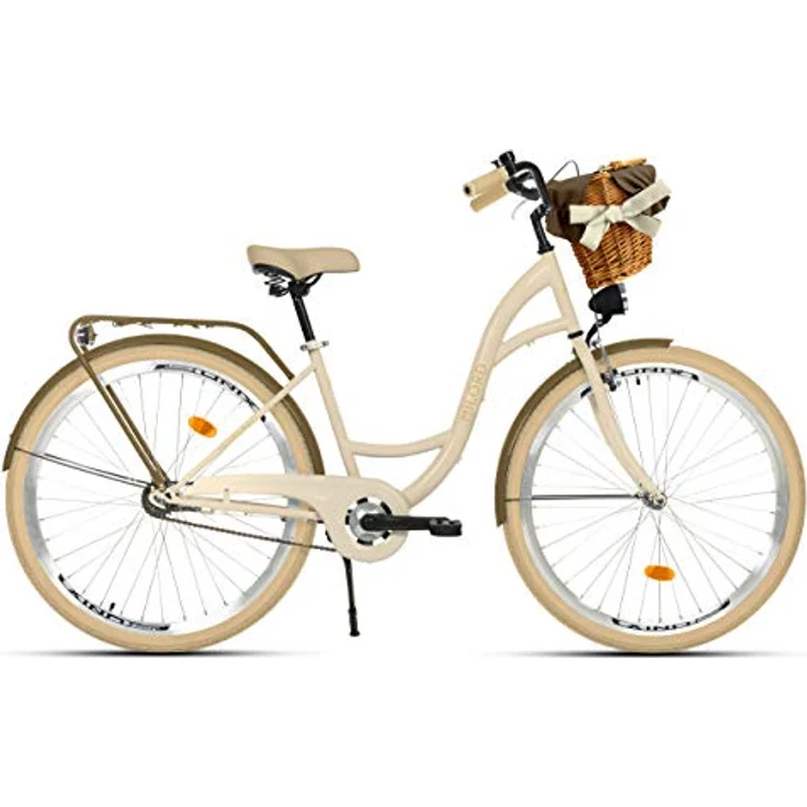 MILORD Damenfahrrad, 28 Zoll 1-Gang Creme-braun mit Korb und Rückenträger, Hollandrad, Citybike, Retro, Vintage - Preisvergleich – Bild 2