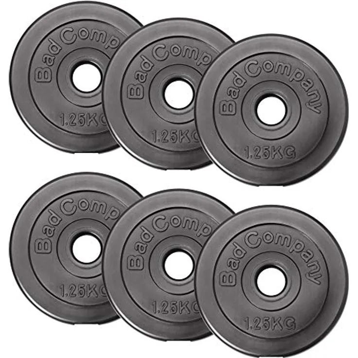 Bad Company Hantelscheiben 30/31 mm Kunststoff 7,5kg I Gewicht Set 6 x 1,25 kg I Gewichte für Langhantel und Kurzhantel