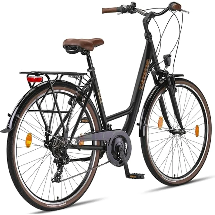 Licorne Bike Premium City Bike in 24,26 und 28 Zoll - Shimano 21 Gang-Schaltung - Hollandfahrrad - Violetta - Schwarz – Bild 4