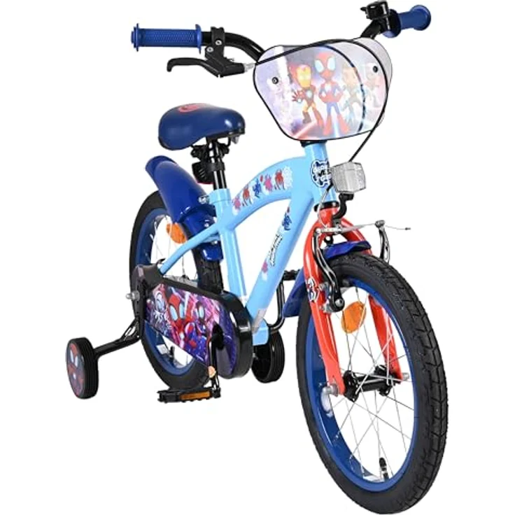 Volare Spidey Kinderfahrrad, 16 Zoll, blau, mit Hand- und Rücktrittbremse, höhenverstellbar, abnehmbare Stützräder – Bild 12