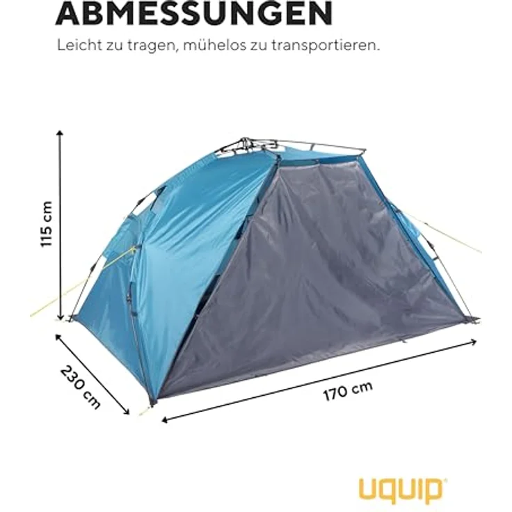 Uquip Speedy Strandzelt & Strandmuschel, 2.50 kg, Grau-Blau, innovatives Schnellaufbausystem, 115 cm Höhe, robustes Polyester – Bild 4