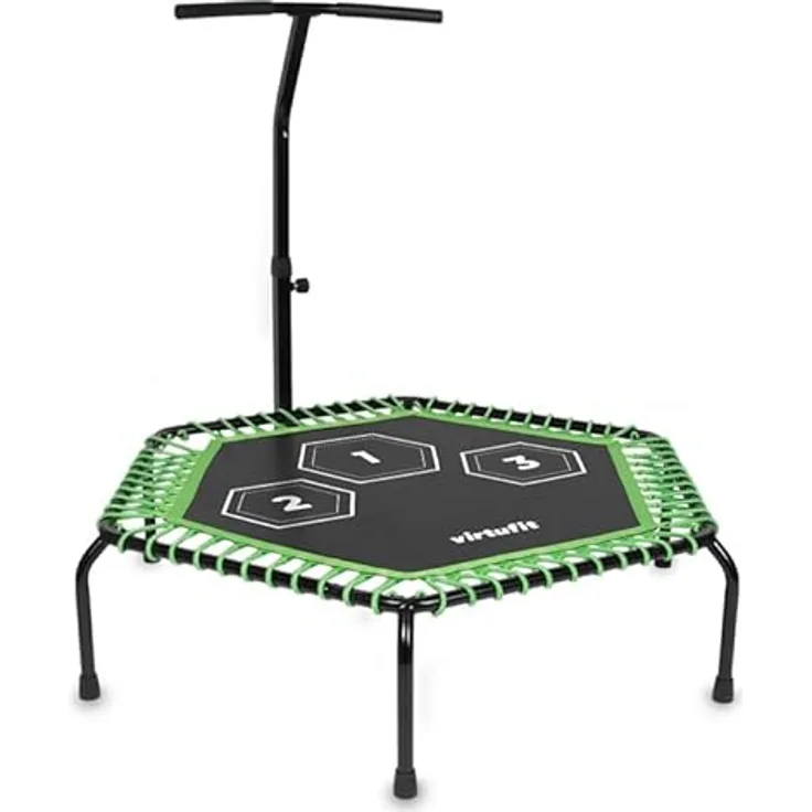 VirtuFit Fitness Trampolin Pro, mit verstellbarem Griff, schwarz, 115 cm, belastbar bis 150 kg, schonend für Gelenke