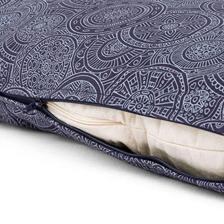 Bodhi Meditationsmatte ZABUTON | Maharaja Collection | Gemusterte Yoga Matte mit waschbarem Bezug aus 100% Baumwolle | Meditationskissen Unterlage | Maße 80 x 80 x 6 cm (dunkel-blau/Mandala) – Bild 2