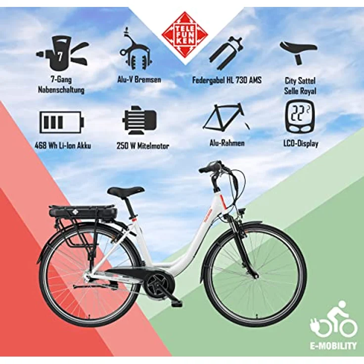 TELEFUNKEN E-Bike Damen 28 Zoll, Elektrofahrrad Alu mit 7-Gang Shimano Nabenschaltung - Pedelec Citybike, Mittelmotor 250W & 13Ah / 36V Lithium-Ionen-Akku, RC890 Multitalent – Bild 5