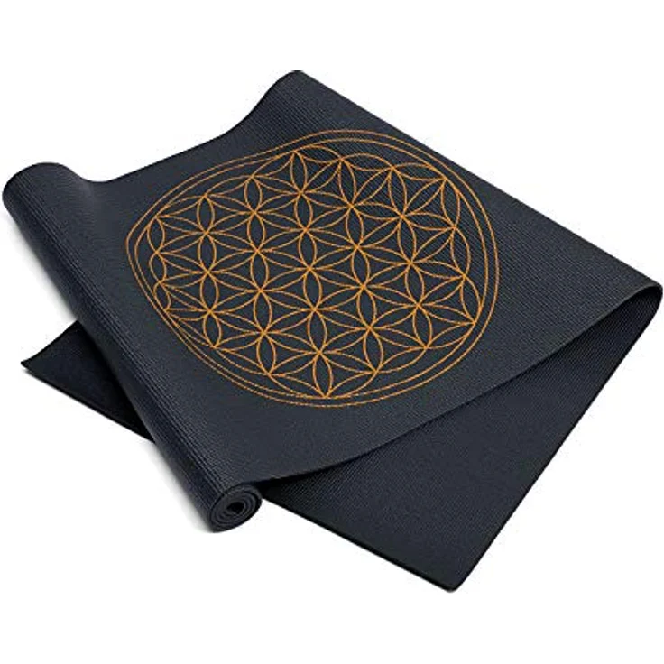 Yogamatte LEELA COLLECTION, viele Farbkombinationen und Design-Prints, Sticky Mat, leichte PVC-Matte, ideal für Einsteiger (BLUME DES LEBENS/schwarz) – Bild 2