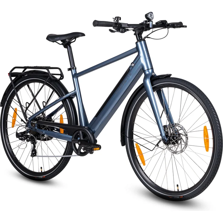 SAXONETTE E-bike Urbano 250 W, ATB Elektrofahrrad mit Hinterradmotor, 417Wh Akku, glänzend Eisblau, 7-Gang Shimano Schaltung, LED-Beleuchtung