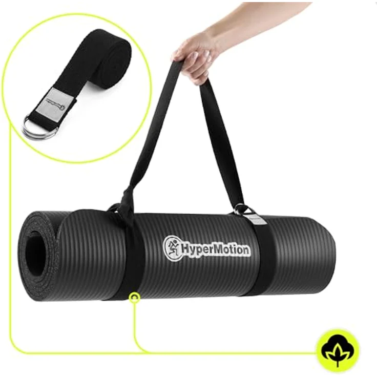 HyperMotion Yogamatte HYP58 YOGA MAT 0.8B, NBR-Schaumstoff, 183x61x0,8 cm, Schwarz, mit Tragegurt – Bild 2