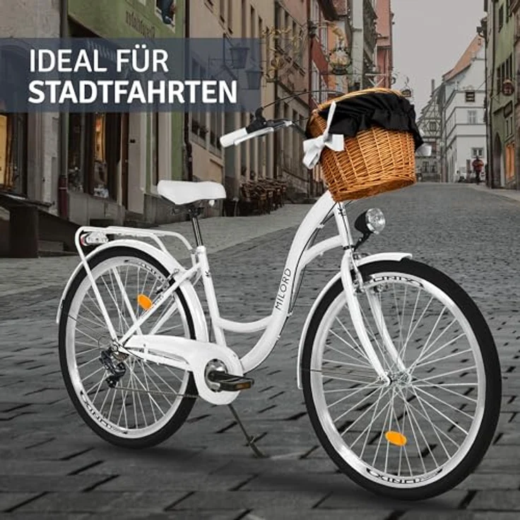 Milordbikes City-Fahrrad, Weiß, 46 cm, Metallrahmen, leichtlaufende 700C Reifen, inklusive Träger und Werkzeugset – Bild 7