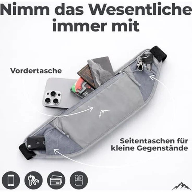NORDRUN Laufgürtel für alle Handys, verstellbar und wasserdicht, mit großer Kapazität und Kopfhöreranschluss, grau – Bild 3