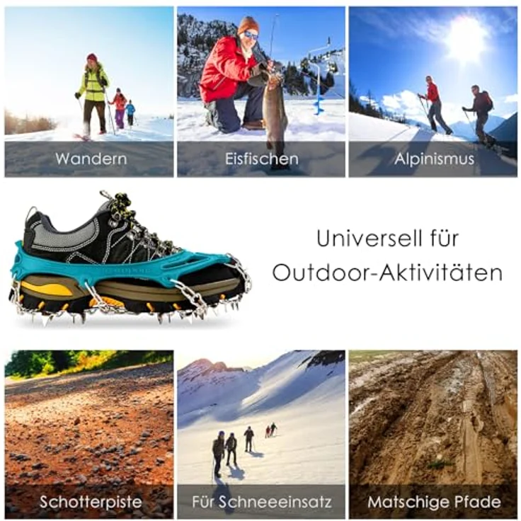 Cimkiz Grödel Steigeisen für Bergschuhe, 19 Zähne Edelstahl Anti-Rutsch Schuhspikes, Teal, Größe L für Wandern, Trail Running und Trekking – Bild 5