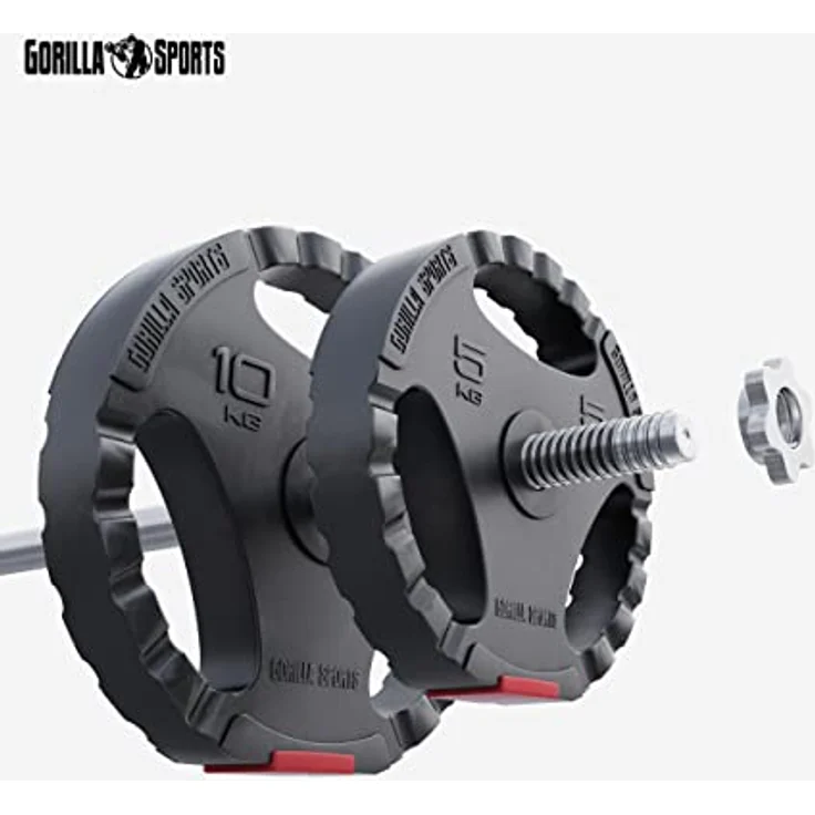 GORILLA SPORTS® Hantelscheiben - Einzeln/Set, 1,25kg, 2,5kg, 5kg, 10kg, 15kg, 17,5kg, 27,5kg, 30kg Gewichte, 30/31mm Bohrung, Tri-Grip, Kunststoff - Gewichtsscheiben, Hantelscheiben-Set – Bild 2
