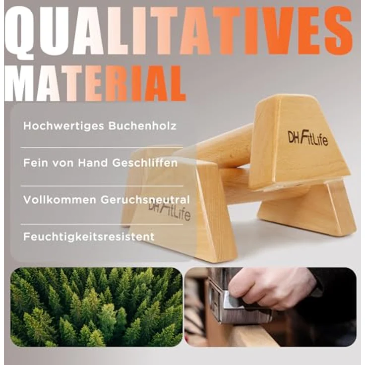 DH FitLife Liegestützgriffe aus Holz - 2x gelenksschonende & rutschfeste Handstand-Griffe | Parallettes | Dip Barren | Push-Up Bars | Calisthenics Equipment für Strength Training | Indoor & Outdoor, Buchenholz, belastbar bis 200 kg – Bild 4