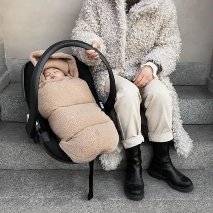 Elodie Schlafsack, universelle Passform für Babyschalen, wattiertes Obermaterial, Wendekapuze, maschinenwaschbar, 86 cm, grau – Bild 2