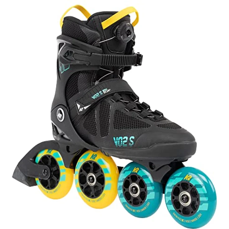 K2 Skates VO2 S 100 X BOA Inline Skates, Unisex, schwarz-blau-gelb, Größe EU 41.5, leistungsorientierte X-Training Skates mit 100 mm Rollen und Vortech-Ventilationssystem – Bild 1