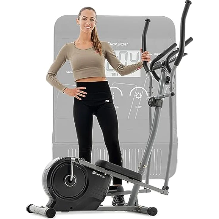 Hop-Sport HS-2050C Ellipsen Crosstrainer für Zuhause mit LCD-Display und Pulsmessung – sehr leiser Ellipsentrainer mit Magnet-Bremssystem und ergonomischen Handgriffen Silber – Bild 1