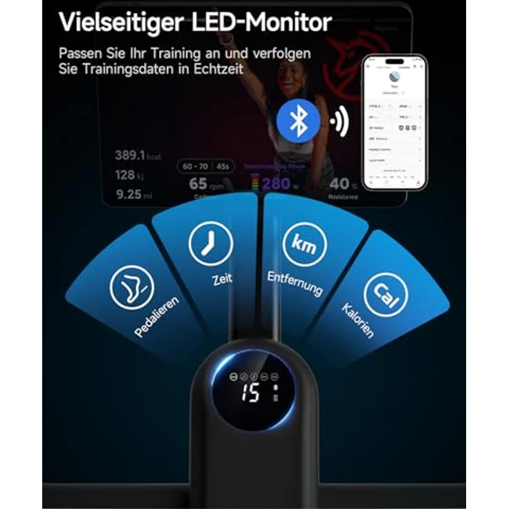 JASPORT A3 Ergometer Heimtrainer Fahrrad-Trainingsgerät für Ausdauertraining, geräuschloses Indoor-Cycling-Bike mit Tablethalterung, Kohlenstoffstahlrahmen, Tablethalterung, 120 kg Tragfähigkeit – Bild 4