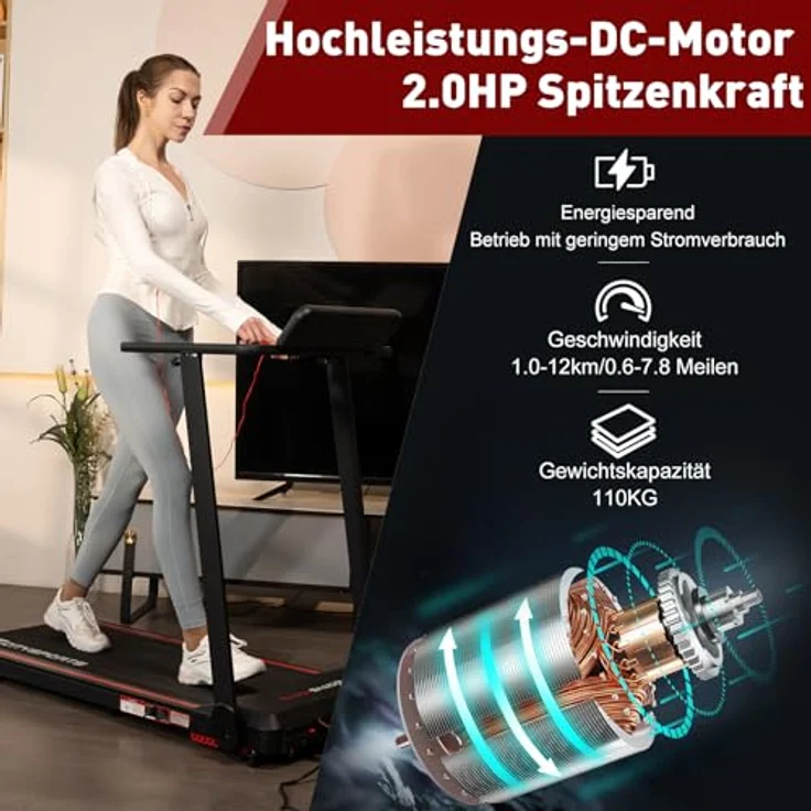 CITYSPORTS Elektrisches Laufband,Klappbares Laufband für Zuhause bis 12 km/h,mit LED-Anzeige,APP und 360° Tablet Holder,kompakte Walking Pad für Zuhause und Büro – Bild 2
