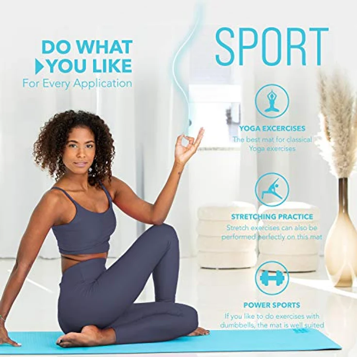 RE:SPORT Yogamatte Phthalatfrei - Gymnastikmatte rutschfest, Fitnessmatte schadstofffrei, Trainingsmatte mit Tragegurt 183 x 61 x 0,6 cm – Bild 2