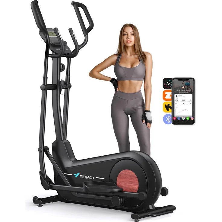 Merach Crosstrainer, Leiser Heimtrainer mit Magnetwiderstand, 180kg belastbar, 2 Wasserbecherhalter, 150x57x165cm