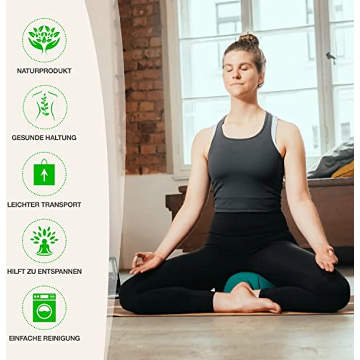 BACKLAxx® Yoga Kissen, Meditationskissen XL 35cm [30% mehr Sitzfläche], 15cm hoch mit Buchweizenfüllung, perfektes Meditation Zubehör, Yogakissen rund inkl. Videokurs - Pouf Sitzkissen Boden – Bild 2