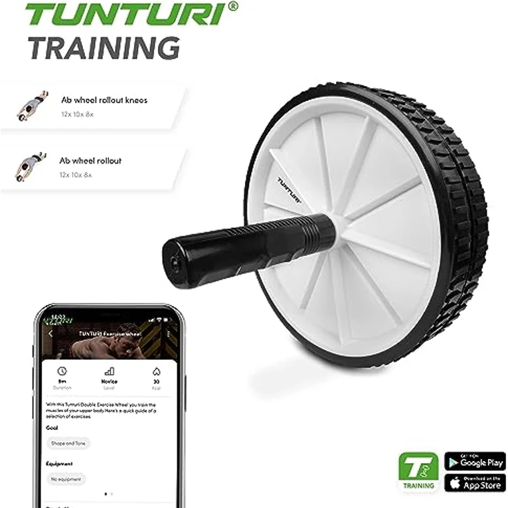 Tunturi Doppel-Trainingsrad, Ab Roller für Bauchmuskeln, Oberkörper- und Gleichgewichtstraining, 18,5 cm Durchmesser – Bild 4