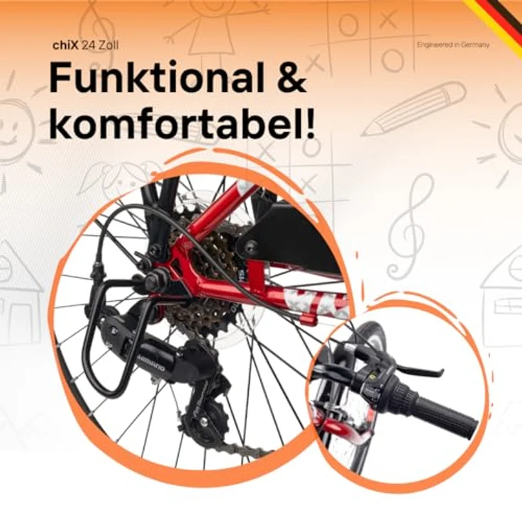 S’COOL Kinderfahrrad S'COOL chiX, 6 Gang Shimano Kettenschaltung, kompletter Straßenausstattung – Bild 4