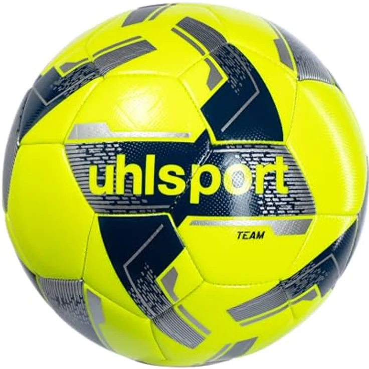 uhlsport Team Fußball, Trainingsball für Rasen, 32-Panel Konstruktion, gelb/Silber, Größe 5 – Bild 1