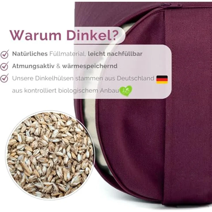 Bodhi | Yoga Bolster ECO | 100% Bio-Baumwolle | Yogarolle mit Bio Dinkelfüllung | Waschbarer Bezug | Yogakissen rund für Restoratives Yoga Übungen | Groß ca. 65 x 20 cm | lila – Bild 5