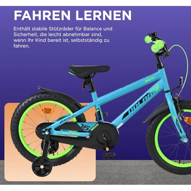 Volare Rocky Kinderfahrrad, 16 Zoll für Jungen, Grün mit geschlossenen Kettenschutz, Handbremse und Rücktrittbremse – Bild 4