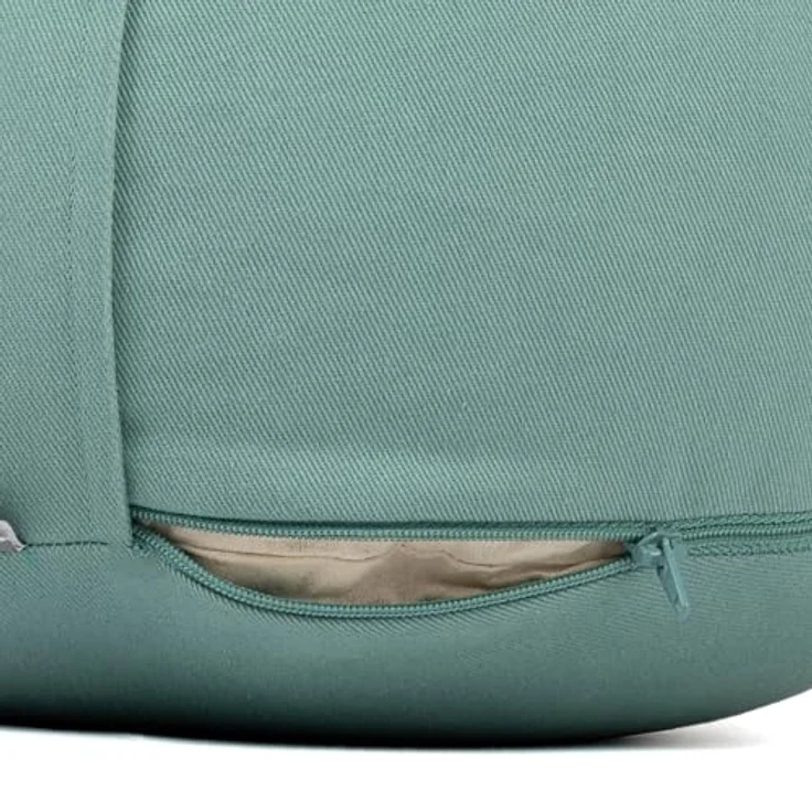 Bodhi Meditationskissen Rondo ECO | Yogakissen mit Bio Dinkelfüllung | Bezug aus 100% Baumwolle | Waschbarer Bezug mit praktischer Trageschlaufe | Höhe 20 cm (Mineral Blue) – Bild 2